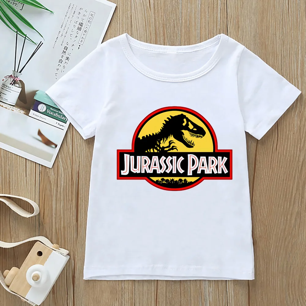 

T-shirt For Boys Girls Jurassic Park Tshirts Kids Clothes Dinosaur Animal Print Design T Shirt cute kids Camisetas white Tops