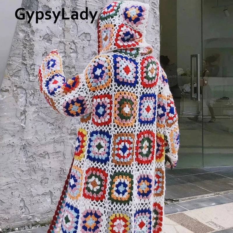 GypsyLady Handmade Knitted Sweaters Long Cardigan Hippie Boho Mohair Coat Long Sleeve Ethnic Chic Ladies Hooded Coats Autumn