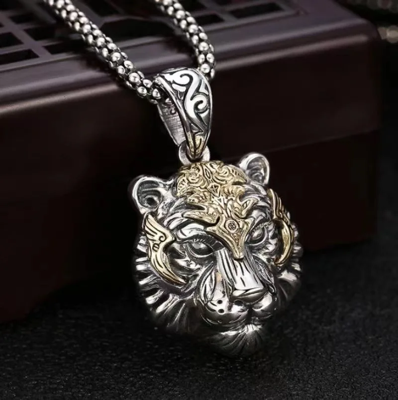 Fashion Aesthetic Vintage Tiger Head Domineering Pendant Mature Man Personality Beast Zodiac Necklace Party Statement Jewelry