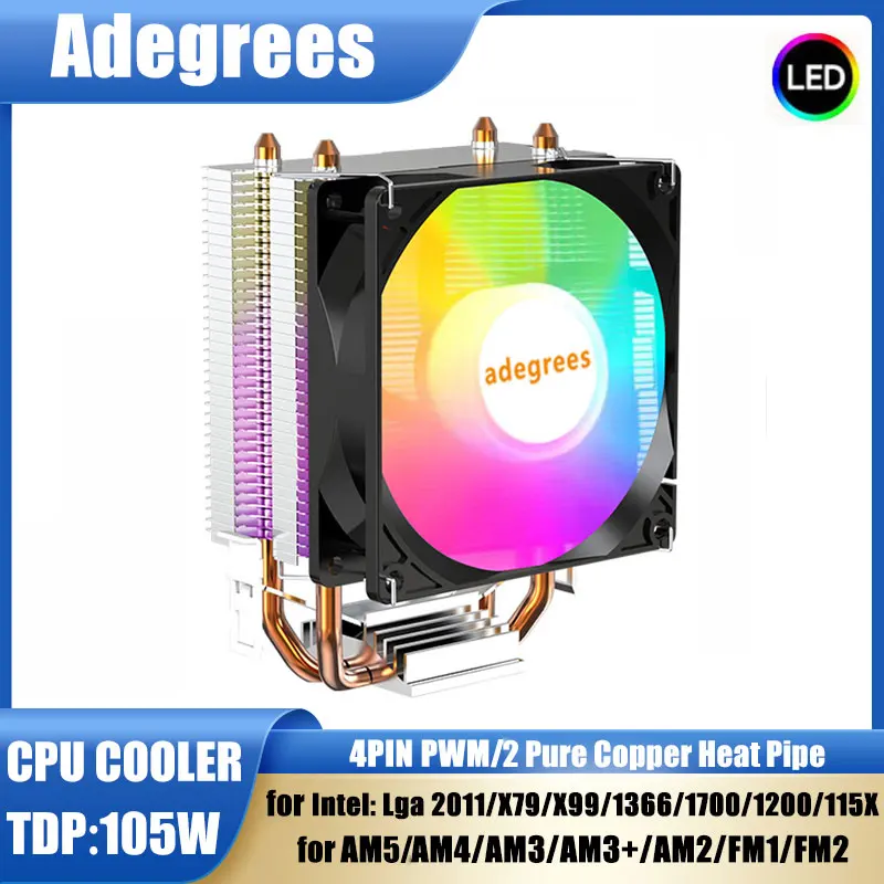 

2 Heat Pipes RGB CPU Air Cooler 3Pin/4Pin PWM PC Processor Radiator For Intel LGA 1151 1155 1200 1700 2011 X79 X99 AMD AM5 AM4