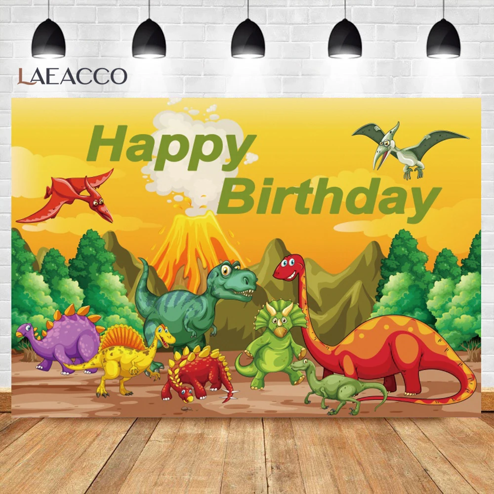 Cartoon Dinosaur Child Happy Birthday Party Photo Background Baby Portrait Custom Poster Family Photography Backdrop Photocall