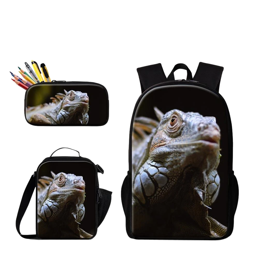 Imagem -02 - Mochila de Lagartos Dragão Barbudo para Crianças Bolsa Escolar Estudantil para Meninas e Meninos Mochila de Viagem Casual com Lancheira Estojo de Lápis Peças