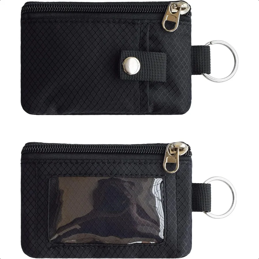Minimalist RFID Blocking Small Wallet with ID WindowWaterResistant Zip Id Case Wallet with Lanyard Keychain for Cards Cash Trav
