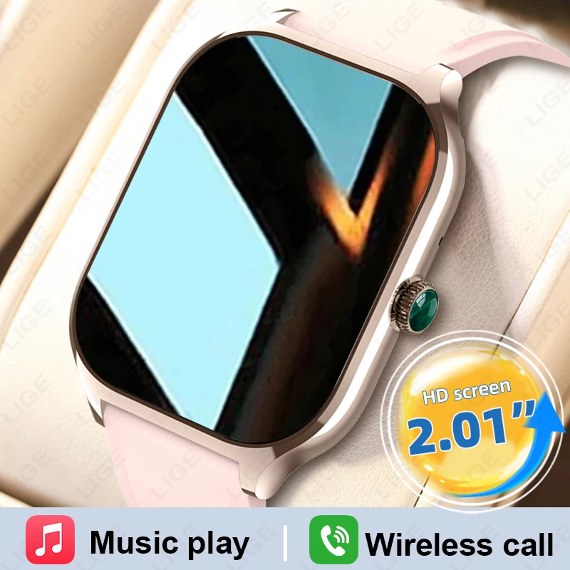 

LIGE 2,01-дюймовый HD-экран с большим экраном, женские умные часы с кислородом в крови, спортивные фитнес-отслеживающие мужские умные часы, часы для ответа на звонки