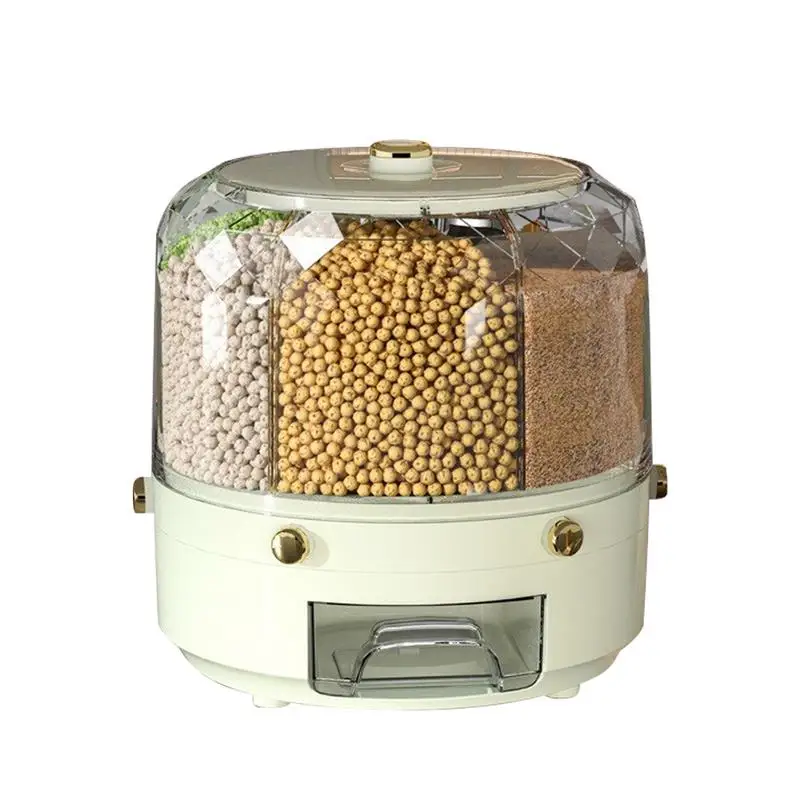 

Cereal Container Countertop Large Capacity Rice Bucket 360 Rotating Candy Dispenser 6 Grids Grain Storage Box For Cabinet