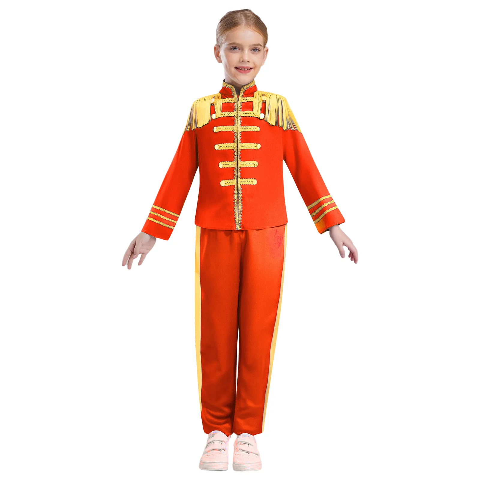 

Карнавальный костюм на Хэллоуин для мальчиков и девочек 1960-х годов, британский костюм для косплея с поп-звездой, рубашка с длинными рукавами, топ, брюки для рок-группы, музыканта, платье