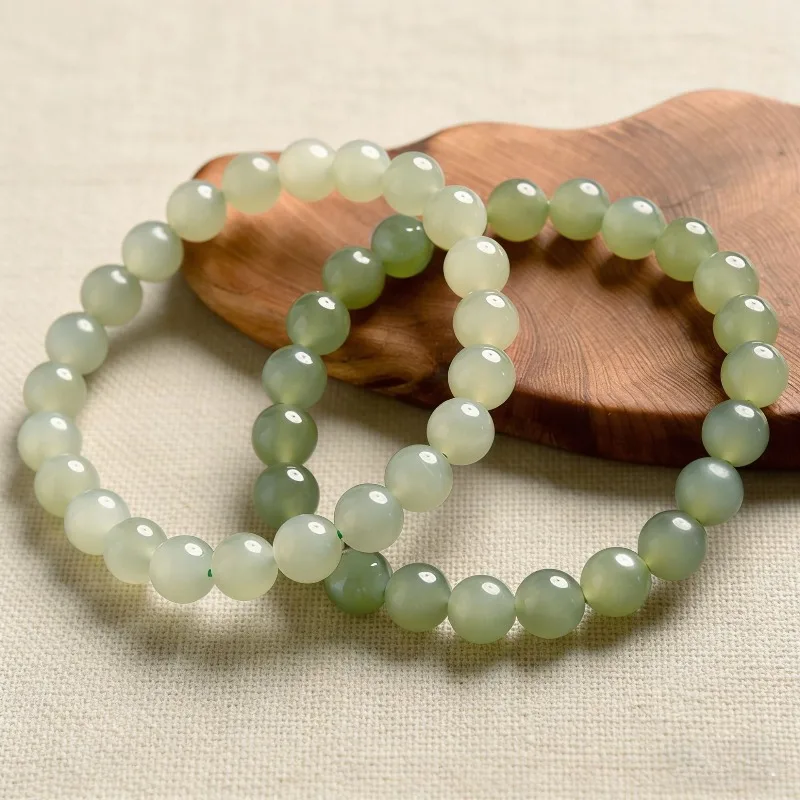Chinese Style Natural Hetian Jade Beaded Bracelet Good Luck Fortune Blessing Healing Jewelry For Women Men 6mm 8mm 10mm 12mm Lig