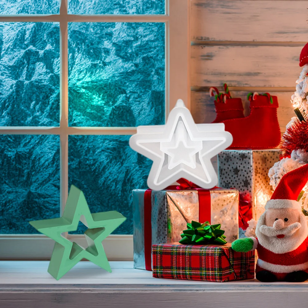 1/3 قطعة نجوم عيد الميلاد قالب من السيليكون ثلاثية الأبعاد الجوف ستار قالب شمع عيد الميلاد قوالب الصب لتقوم بها بنفسك سطح المكتب عيد الميلاد الحرف