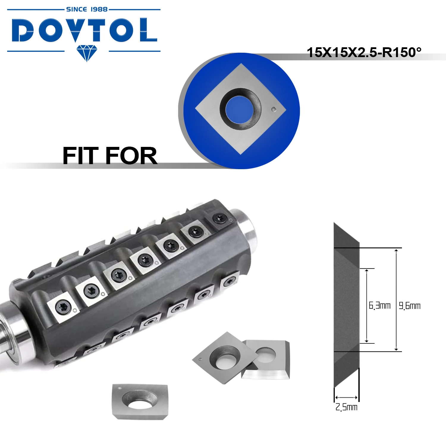 Insertos de cortador de carburo cuadrados, 15x15x2,5mm-R150, radio de 6 ", reemplazo para herramienta de torneado de madera, torno de carpintería, bricolaje, 10 piezas