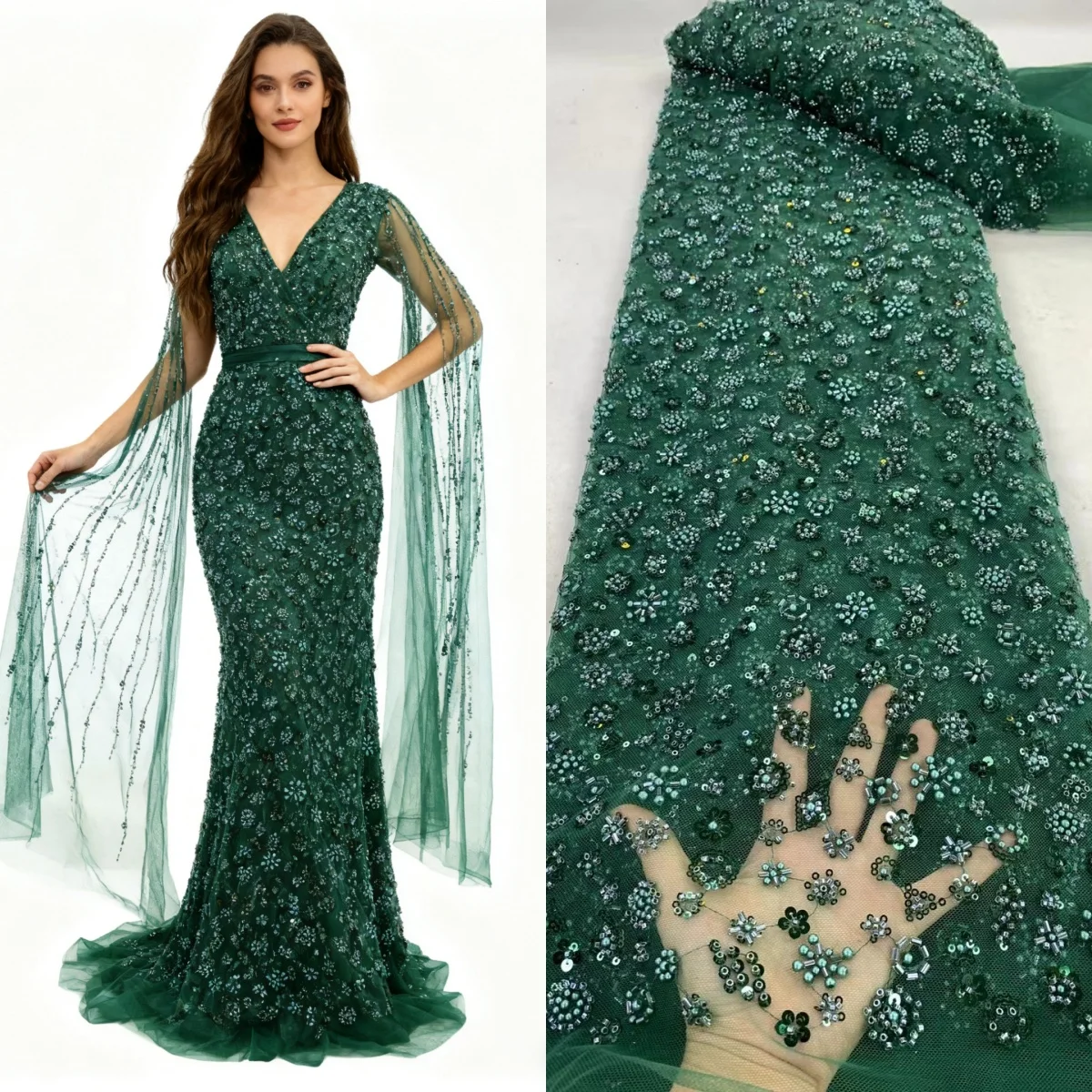 

New Palace Style Wedding Dress Bead Tube Fabric Bridal Clothing Performance Dress Embroidered Fabric