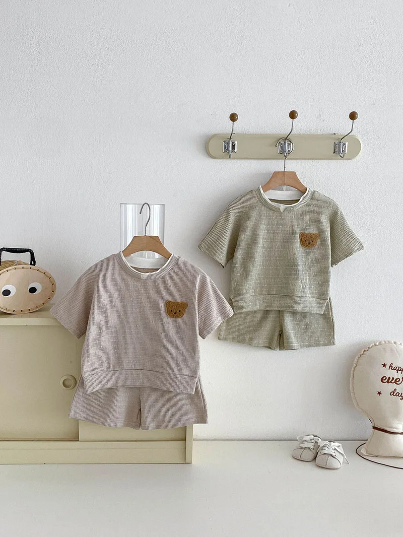 

Комплект летней детской одежды MILANCEL, размеры 9M-4T, детский повседневный костюм с милым медведем для девочек, корейский тонкий свободный детский костюм, комплект из 2 предметов