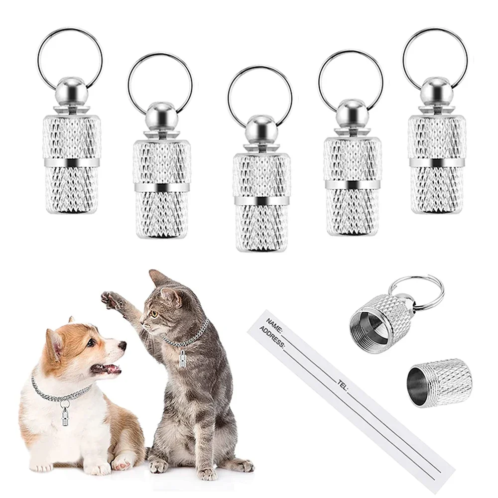 Dog Cat Storage Tube Anti Lost Address Label Pet Name Address ID Tags Mini Metal Collar Tube Necklace Pendants Pitbull Collars