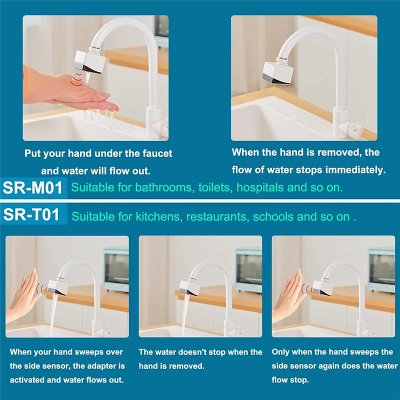Adattatore per rubinetto Touchless Adattatore sensore di movimento intelligente SR-T01 Adattatore per rubinetto con sensore automatico per rubinetto da cucina e bagno-AT64