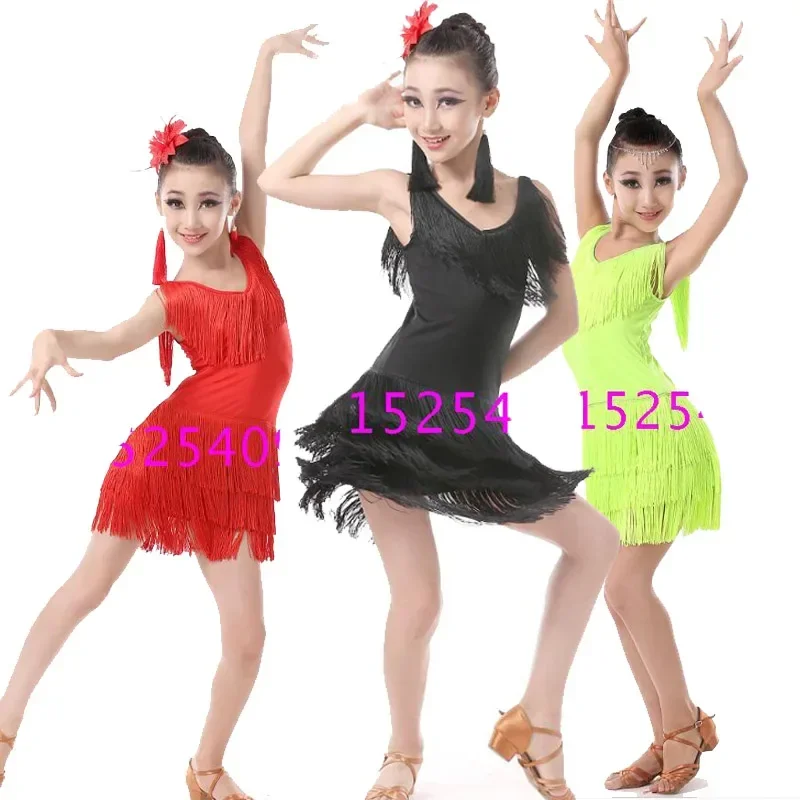 Vêtements de danse latine professionnels pour enfants, robe de salle de Rhpour filles, glands de salsa pour enfants, olympiques de scène