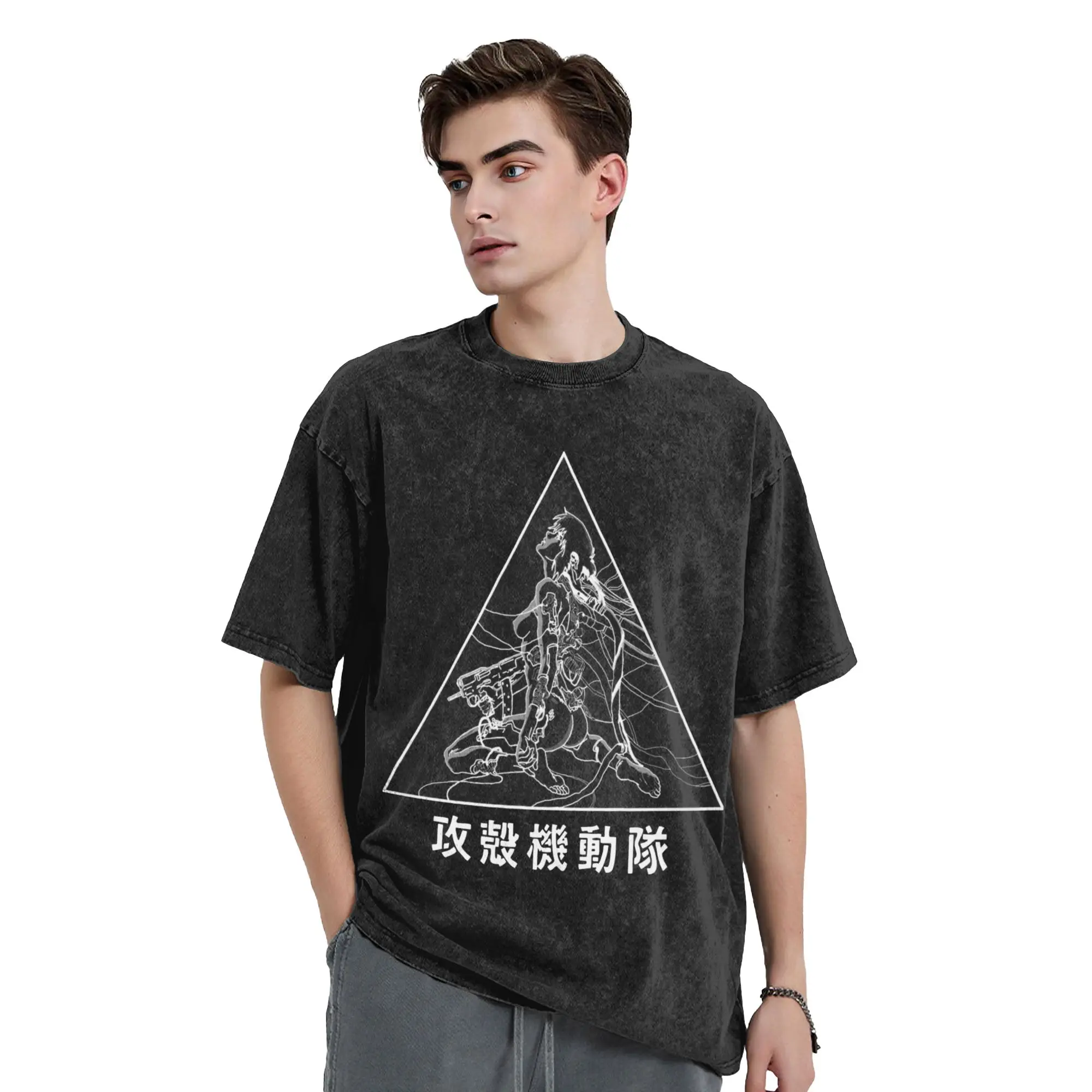 Major Ghost in The Shell Vintage Washed T Shirt Men Women Cotton Crazy T-Shirts Crewneck  Tees Short Sleeve Clothing Printing