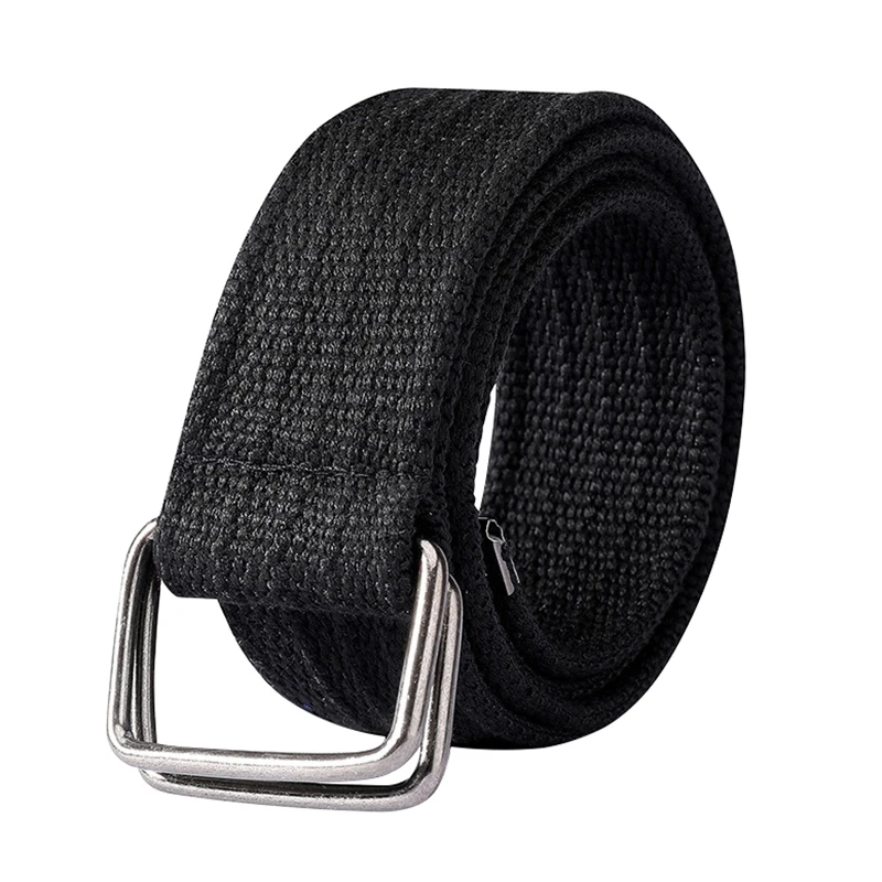 

New Men Weave Canvas Belt Solid Color Double Ring Buckle Men Belt Casual Sport Men & Women Jeans Decoration Belt