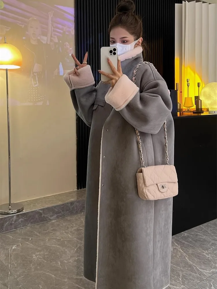 Lamb Wool Motorcycle Coat Women\'s Autumn And Winter New Environmentally Friendly Fur Integrated Imitation Fur Long Coat