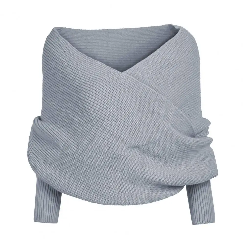 Sweater Scarf with Sleeves Shawl Scarf with V-neck Design Cozy Knitted Scarf with Sleeves Off Shoulder Sexy Sweater for Women