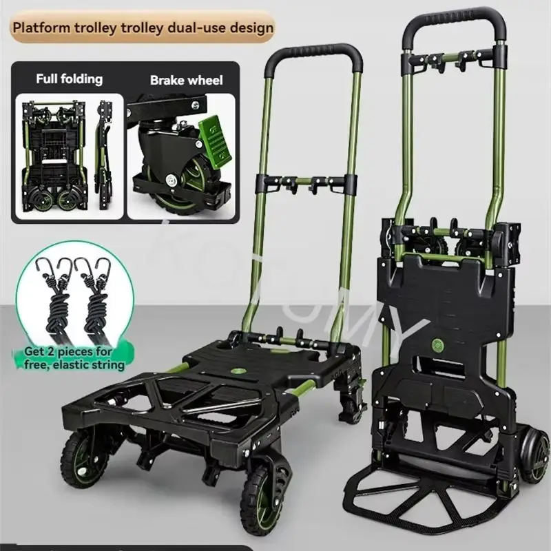 Foldable Handcart Heavy Duty Portable Outdoor Camping Cart Flatbed Cart Luggage Cart Multifunctional Trailer Small Trailer
