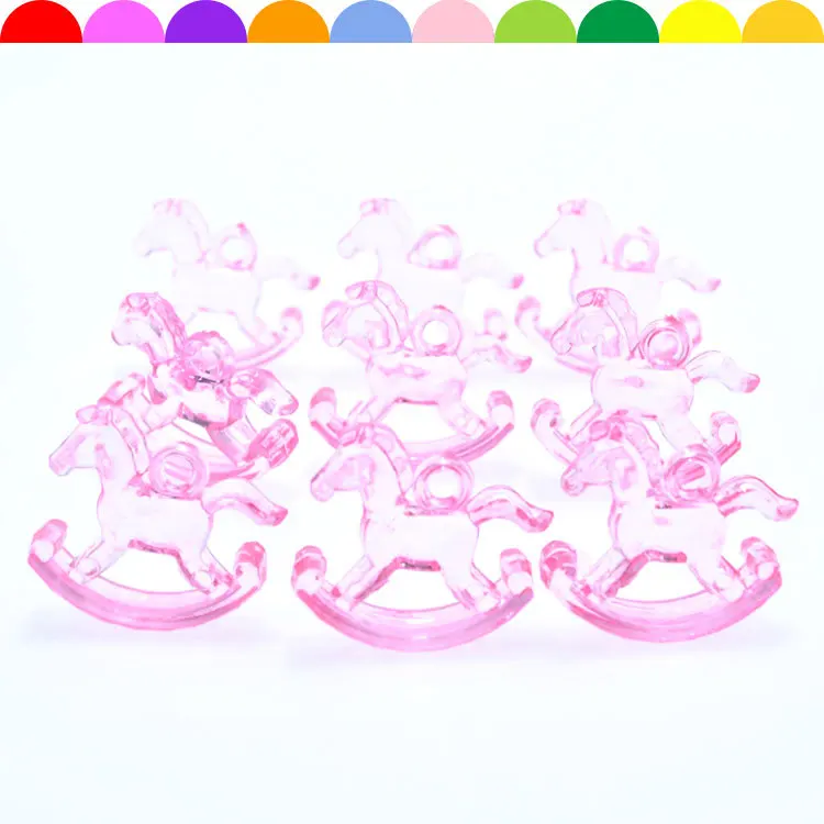 50 Mixed Color Transparent Acrylic rocking horse Pendants 24mm Kid Craft