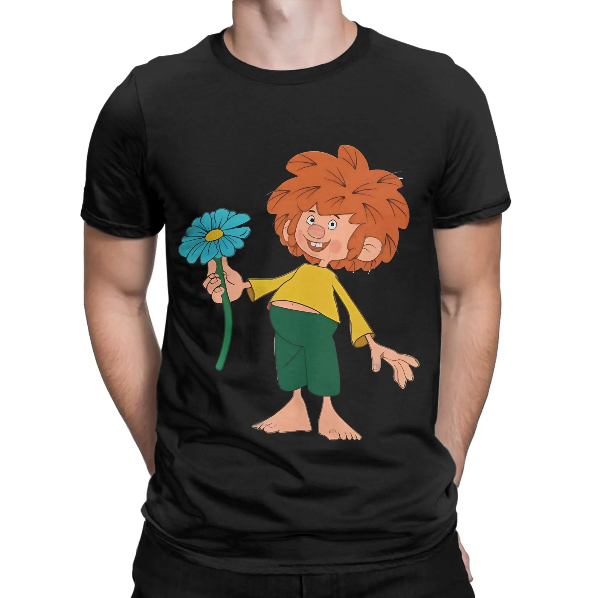 Футболка Pumuckl с красивым синим цветком и забавным рисунком, 100% хлопок, футболки Pumuckl для мужчин