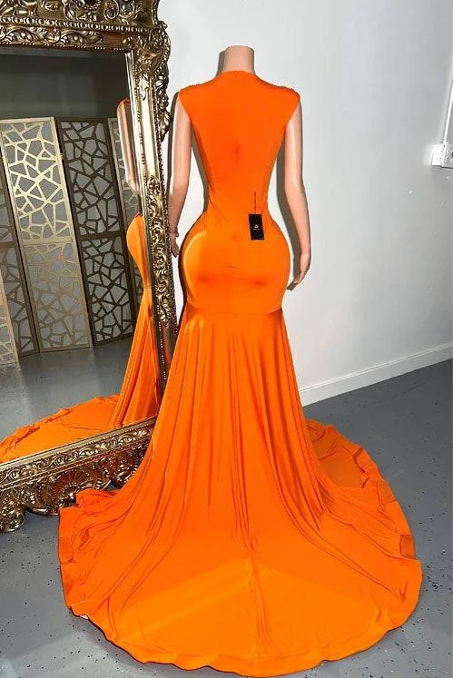 Luxury Cutout Mermaid Prom Dress Orange Crystal Rhinestone African Women Birthday Party vestidos para eventos especiales Custom