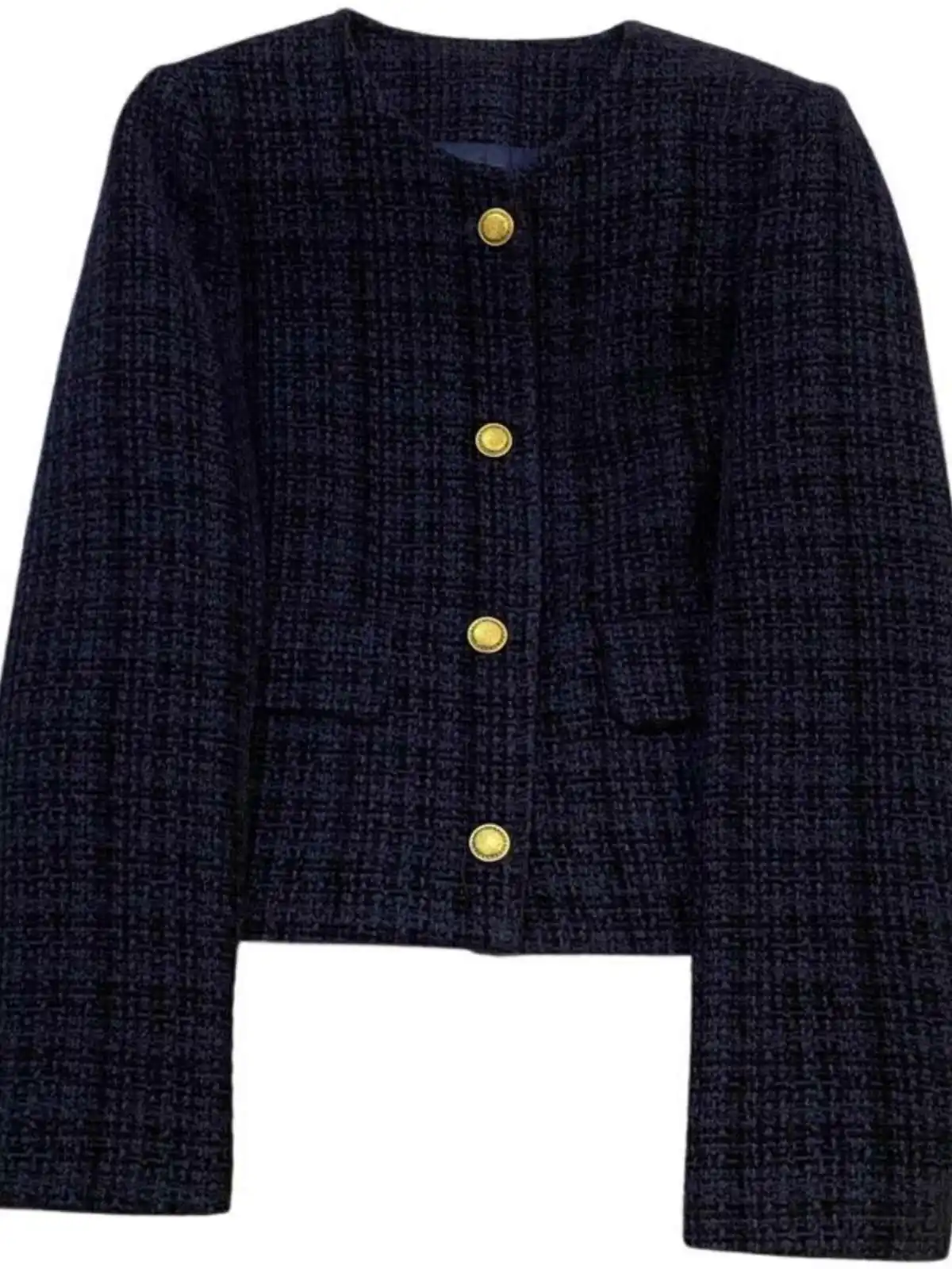 

Женский элегантный твидовый укороченный блейзер с длинным рукавом, весна-осень 2026, новая модная офисная одежда для светских мероприятий, короткая верхняя одежда на пуговицах