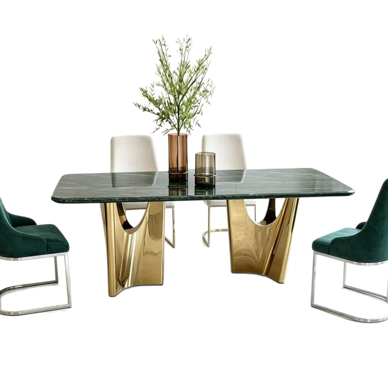 YJQ Light Luxury High-End Marble Dining Table Modern Simple Rectangular Home Dining Table