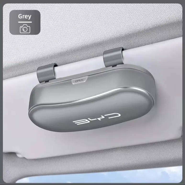 PP‑PC Car Interior Sunglasses Storage Box For BYD Dolphin Seal Atto3 Han Tang Song Yuan BYD Logo Sun‑Visor Mount Glasses Holder