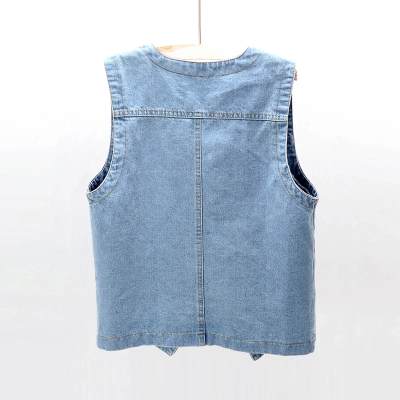 Spring Summer Denim Vest Women Casual Jean Sleeveless Coat Women's Fashion Slim Big Size Woman Clothing Plus Size S-5XL