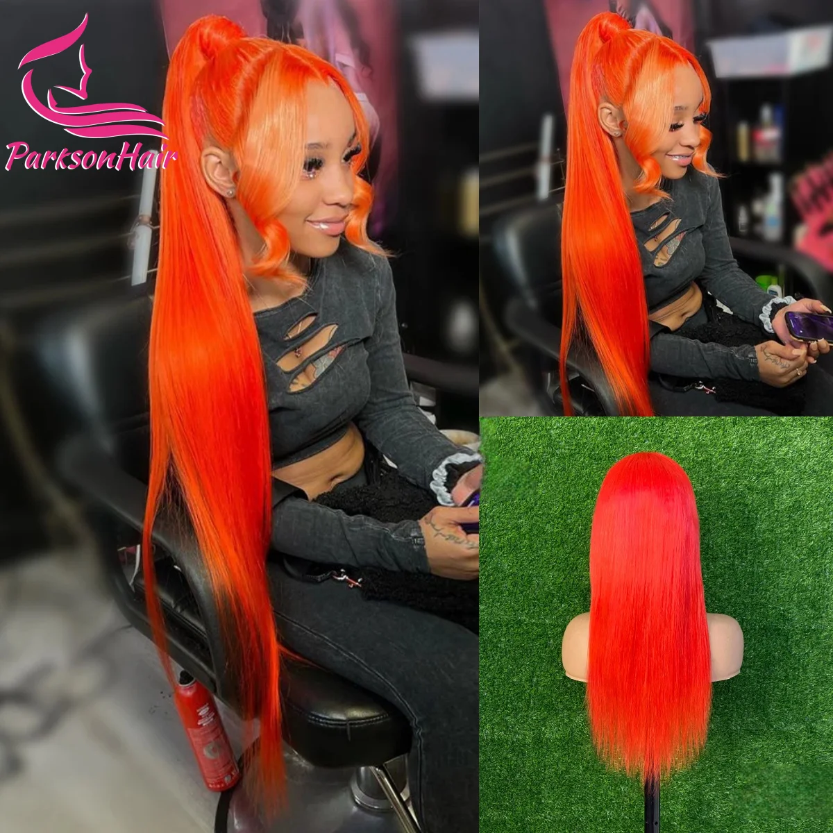 34 بوصة البرتقال الزنجبيل الدانتيل الجبهة الباروكات شعر الإنسان للنساء مستقيم 13x6 الدانتيل الباروكة الأمامية شقراء الملونة قبل قطعها الشعر البورمية