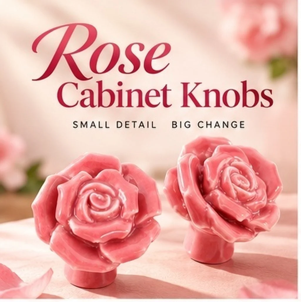 2Pcs Delicate Rose Design Ceramic Pull Knobs for Cabinets Drawers Bins Wardrobes Chests of Drawers Rose Drawer Knobs Ceramic