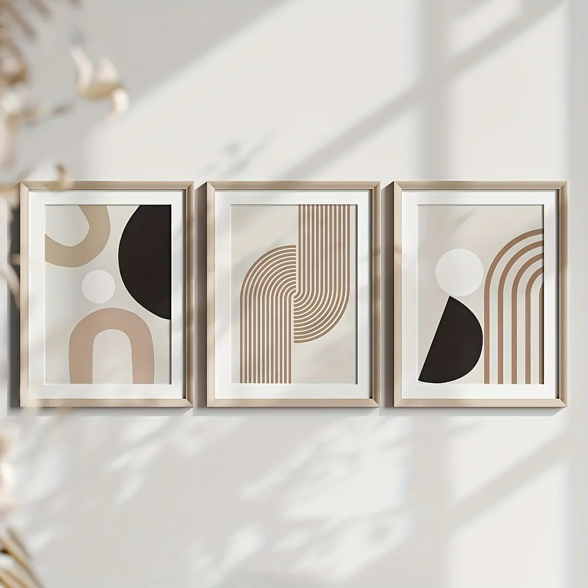 Multiple sizes 3pcs frameless Canvas Painting 3pcs Modern minimalist abstract line painting, beige geometric frameless mural, bo