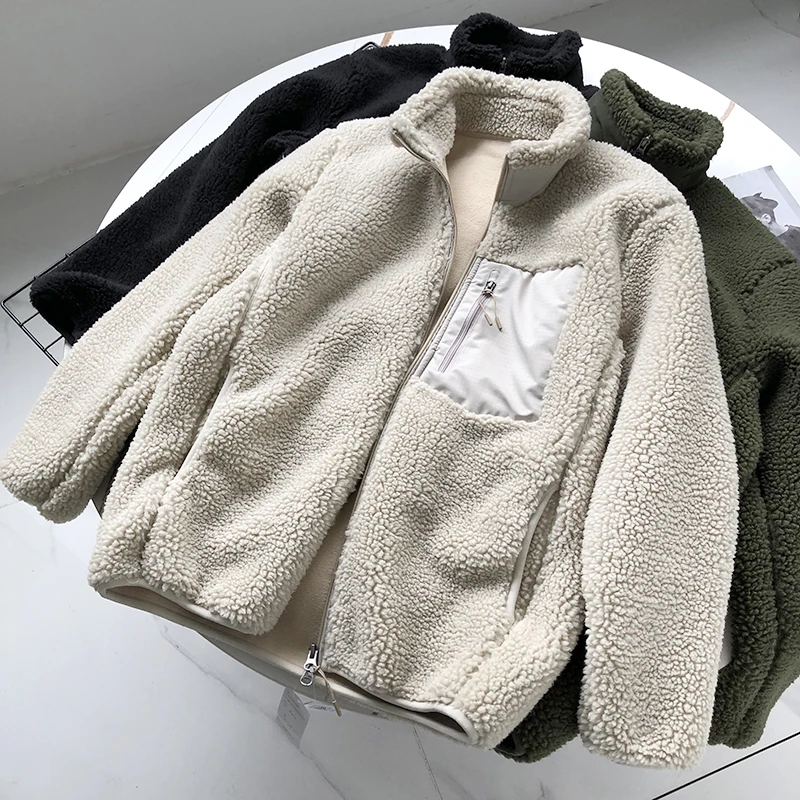 Thiened Lamb Fur Particle Warm Outerwear Couple Sle Windproof Coat Women's Try Room Winter Faion ort Jaet