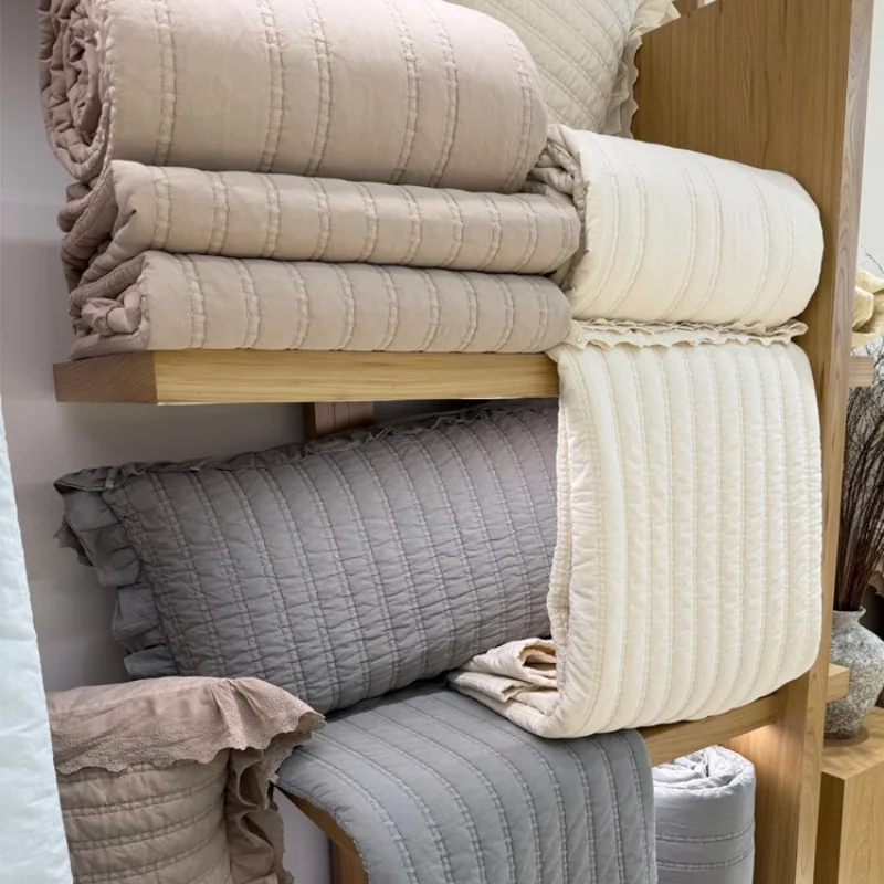 Sand-Washed Cotton 3PCS Bedspread Set, Solid All-Season Coverlet, Quilted Duvet Cover, Breathable Lightweight Bedding for Home