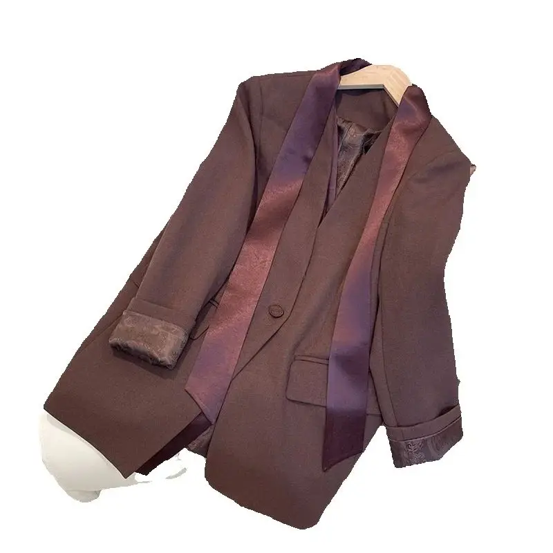 

Женский пиджак, весна-осень 2024, новый пиджак, винтажное модное свободное пальто, верхняя одежда, фиолетовый пиджак High Sense, женские пиджаки