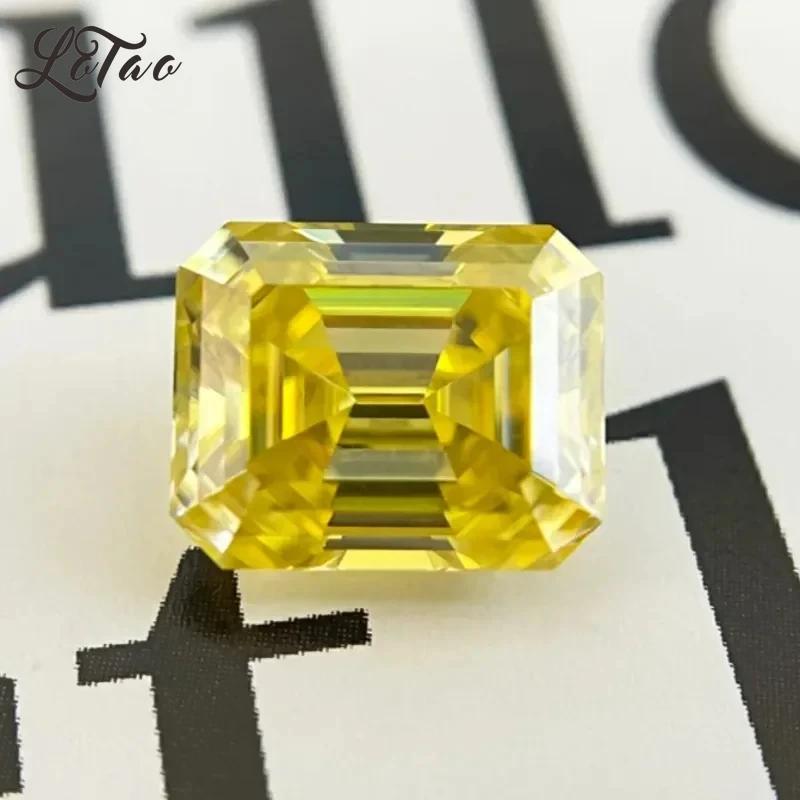 

Moissanite Stone Emerald Cut Lemon Yellow Color Lab Grown Diamond Charms Ring Necklace Earrings Main Materials GRA Certificate