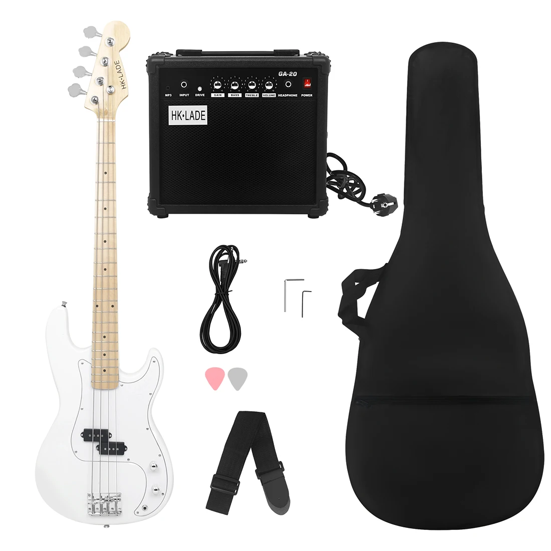 HK·LADE 4 Strings 20 Frets Electric Bass Guitar Maple Body Neck Bass Guitar Guitarra With Amp Bag Strap picks Guitar Accessories