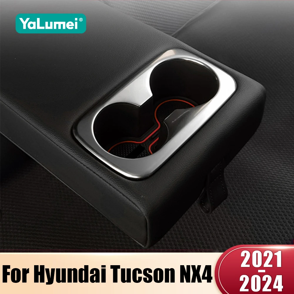 Für Hyundai Tucson NX4 2021 2022 2023 2024 Hybrid N Linie Edelstahl Auto Sitz Zurück Reihe Wasser Tasse Halter Abdeckung trim Aufkleber