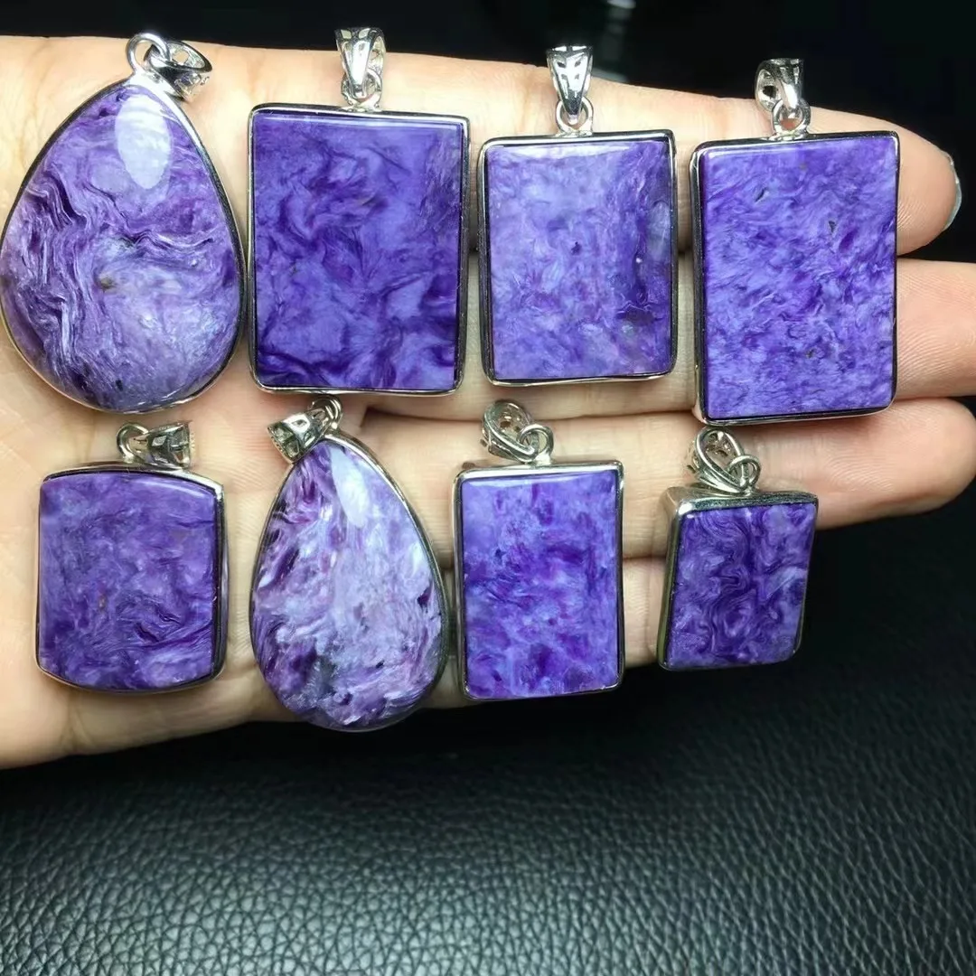 

Unit One Piece 925 Silver Buckle With High Quality Natural Charoite Crystal Healing Random Shape Pendant