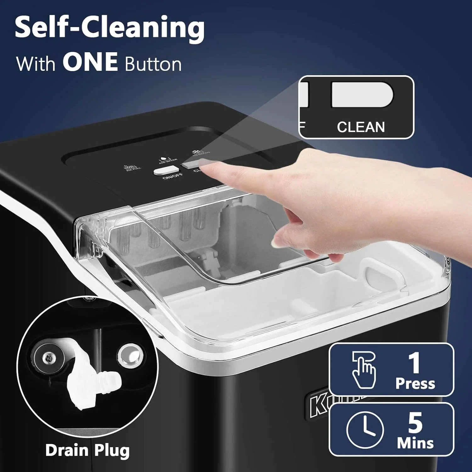 Efficient Countertop Ice Machine Maker, Fast Making 9 Ice Cubes in 6-8 Minutes, Produces 26.5 lbs of Ice in 24 Hours, Self-Clean