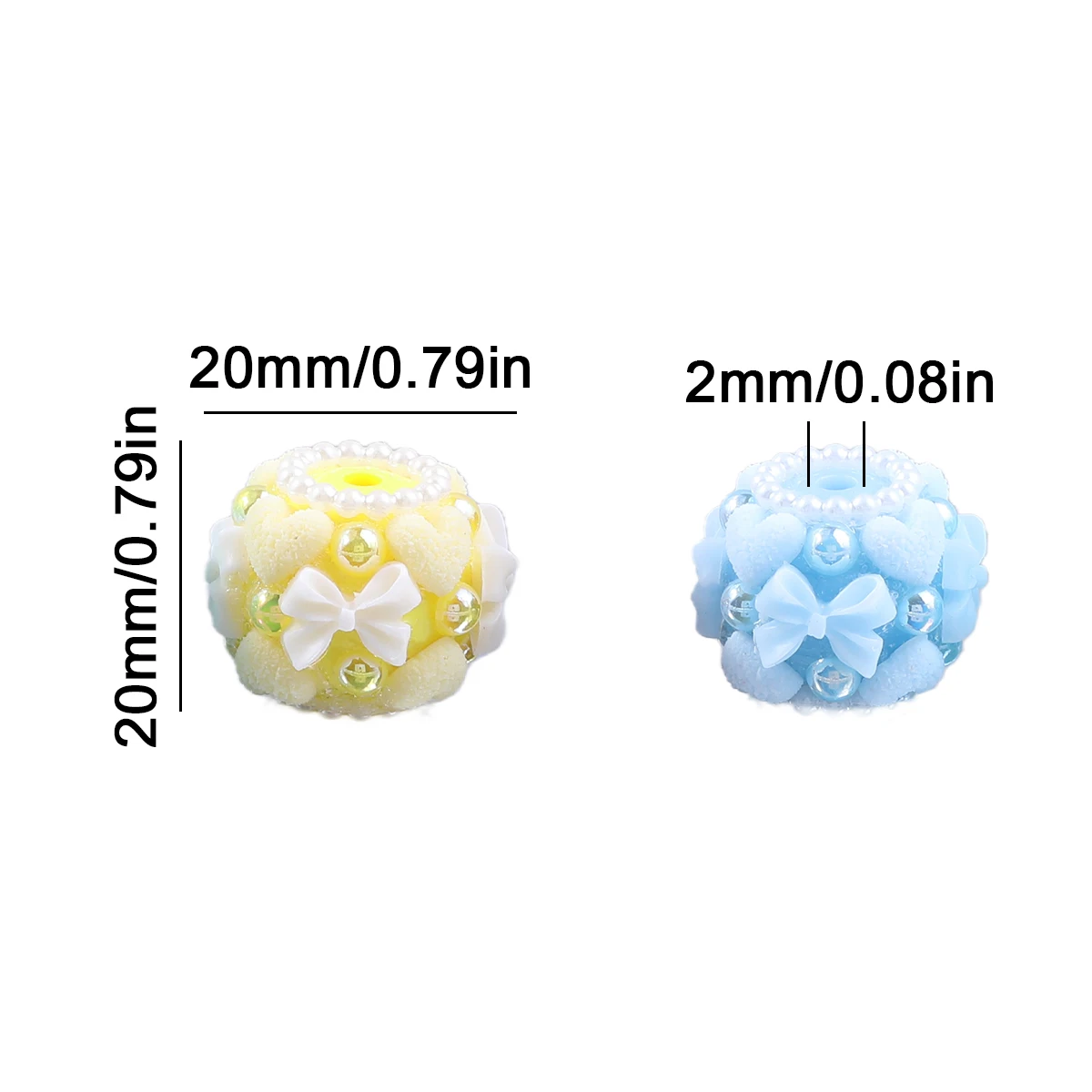 20mm 3/5/10Pcs Multicolor Round Bow Resin Beads for Making DIY Bracelets Necklaces Keychains Various Jewelry Accessories