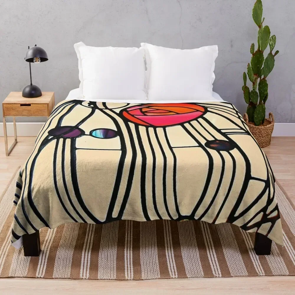 

Charles Rennie Mackintosh Floral Window Design Throw Blanket Travel Size Cozy Blanket for Plane Train