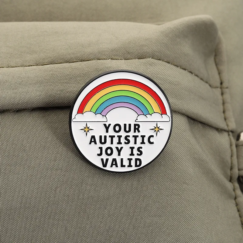 Autistic And Proud Enamel Brooch Pins Cartoon Rainbow Blue Heart Sun Badge Lapel Pin Accessory Backpack Clothing Ornament Gift P