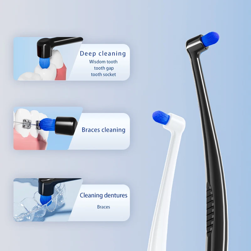 Sikat Gigi Khusus untuk Kawat Gigi, Desain Miring, Pembersihan dan Perawatan Rongga Mulut Dalam, Hitam dan Putih, Cocok untuk Braket Kawat Gigi, Sikat Gigi Manual Dewasa, Bulu Lembut Nilon Ultra Halus, Gigi Bijak Mulut, Implan Gigi Tiruan, Sikat Celah, 1 Pak