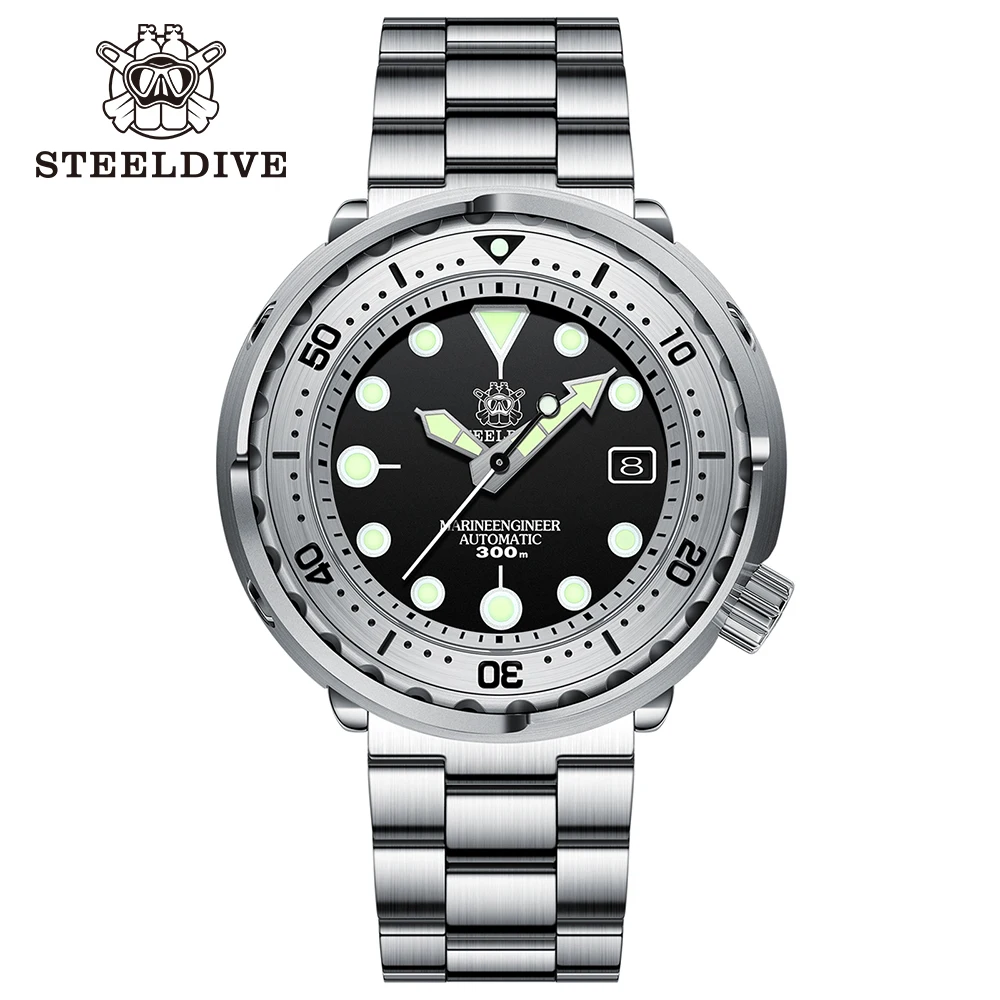 

STEELDIVE SD1986 Tuna Watch 47.5MM Steel Bezel Insert Super Green Luminous 300M Waterproof NH35 Automatic Mens Dive Watch Reloj