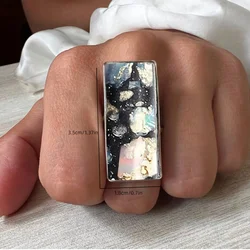 Fashionable and Exquisite Bohemian Style Retro Rectangles Turquoise Ring for Women Men Birthday Anniversary Party Jewelry