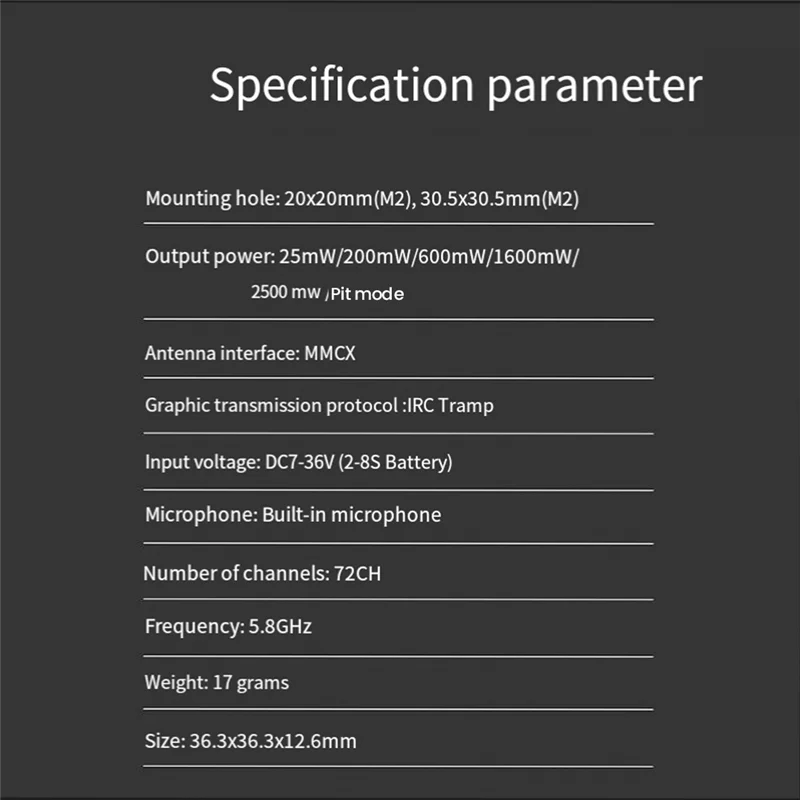 Elegante-2.5W VTX 5.8G 2.5W VTX PRO Per GEPRC 48CH Supporta la regolazione dei parametri OSD per FPV Drone a lungo raggio