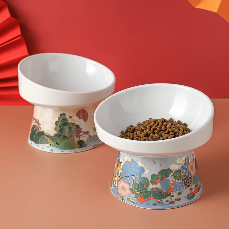 Chinese Style Cat Bowl Ceramic Pet Food Water Feeders Elevated Cats Drinking Eating Supplies Small Dogs Feeding Products