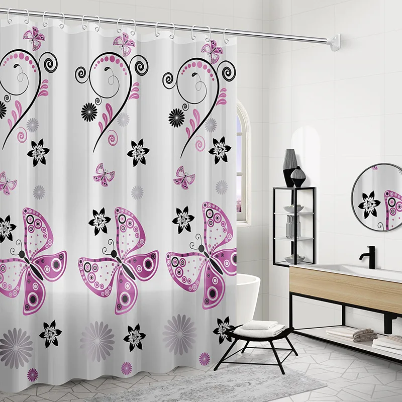 

Shower Curtains Purple Butterfly Waterproof PEVA Fabric Quick-drying Scrubbable Bathroom Decoration Curtain Water Resistant